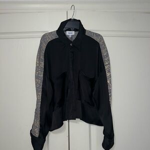 Koch Black and Gold Button-Up Satin Shirt